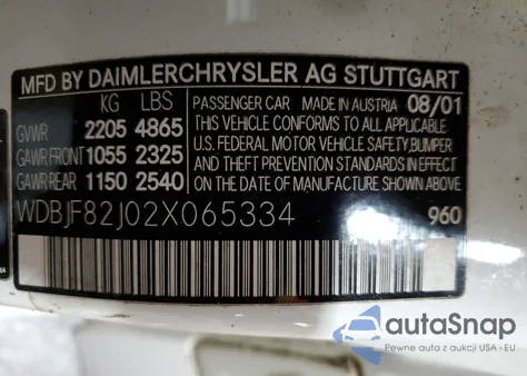 2002 Mercedes-Benz E 320 4Matic из США, поврежденный, VIN WDBJF82J02X065334